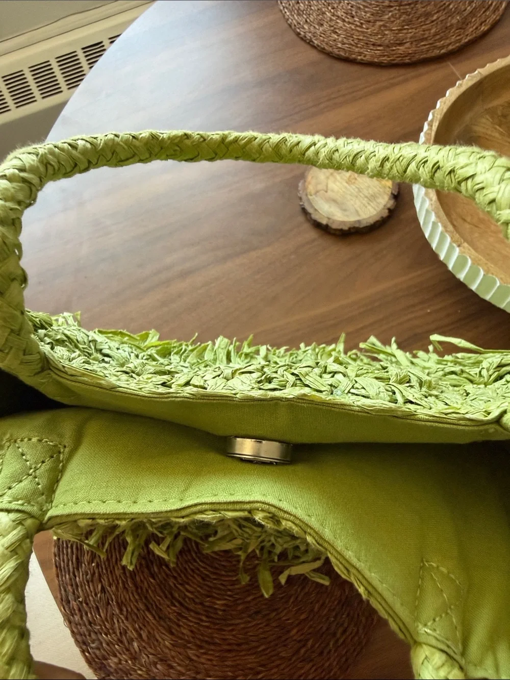 Olive Green Woven Fringe Tote Bag - Women